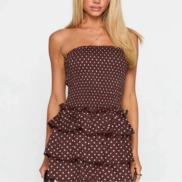 strapless open back dress Melaina Bubble Hem Mini Dress Black